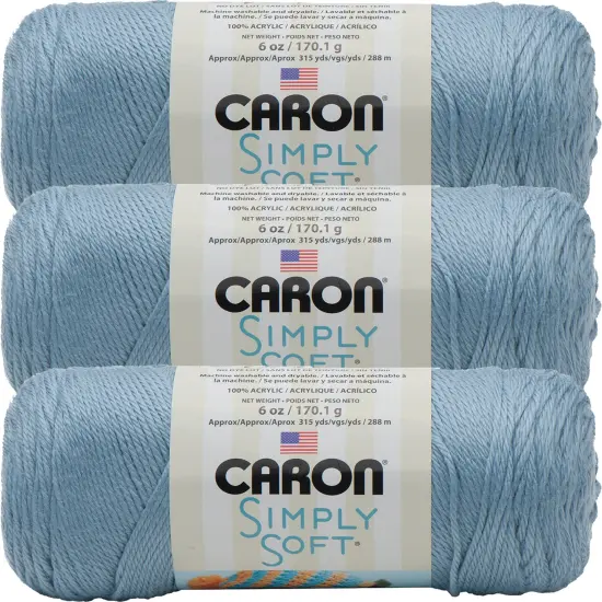 Caron Simply Soft Light Country Blue Yarn - 3 Pack of 170g/6oz - Acrylic - 4 Medium (Worsted) - 315 Yards - Knitting/Crochet {1}
