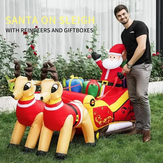 7.2ft Long Christmas Inflatable Santa on Red Sleigh LED Lighted Blow-up Yard Dec {4}