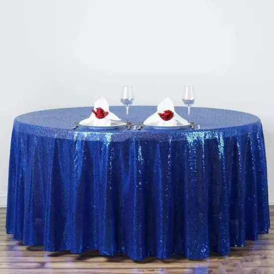 ROYAL BLUE Sequined 120" ROUND TABLECLOTH Designer Wedding Party Catering Linens {4}