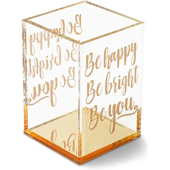 Gold and Clear Acrylic Pen Holder with Inspirational Quotes (2.95 x 4.45 In) {1}