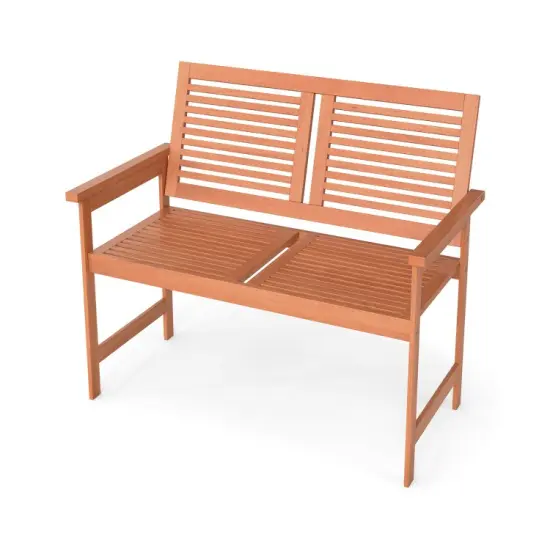 Outdoor Wooden Bench 2-Person Patio Bench with Slatted Backrest and Seat {3}