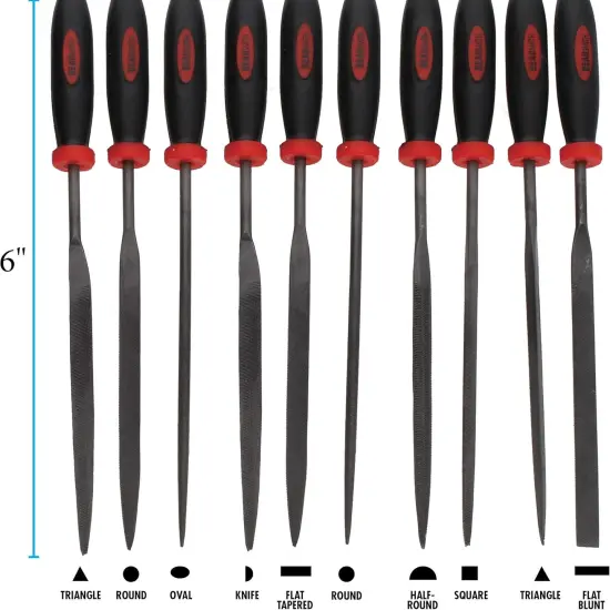 The Beadsmith Needle File Set, 10 Pieces Hand Metal Files, 10MM 2 Cut, Steel Set Includes: Round, Triangle, Knife File, Oval, Flat Blunt, Flat Tapered, Half-Round, and Square {3}