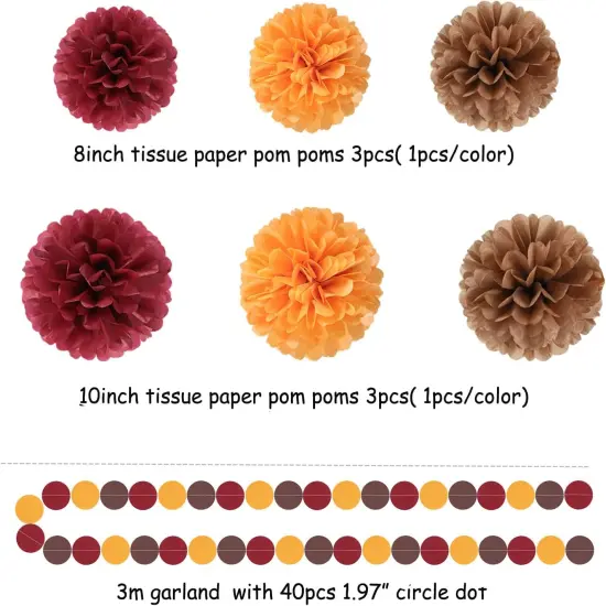 Brown Burgundy Orange Party-Decorations - 23pcs Fall Autumn Thanksgiving {2}
