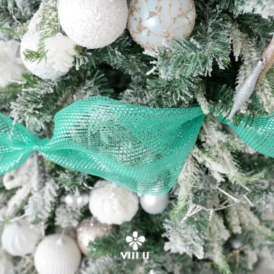 Mint Green Deco Mesh 10 Inch Deluxe Wide Foil Metallic Xmas Mesh Christmas Tree Ribbon Peppermint Mesh Ribbon {2}