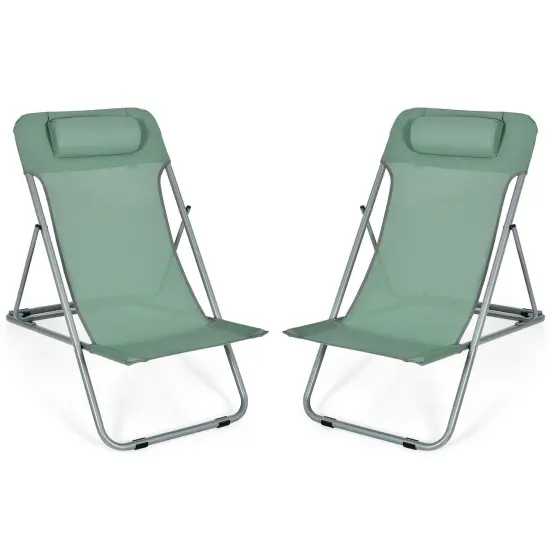 Portable Beach Chair Set of 2 with Headrest Blue {7}