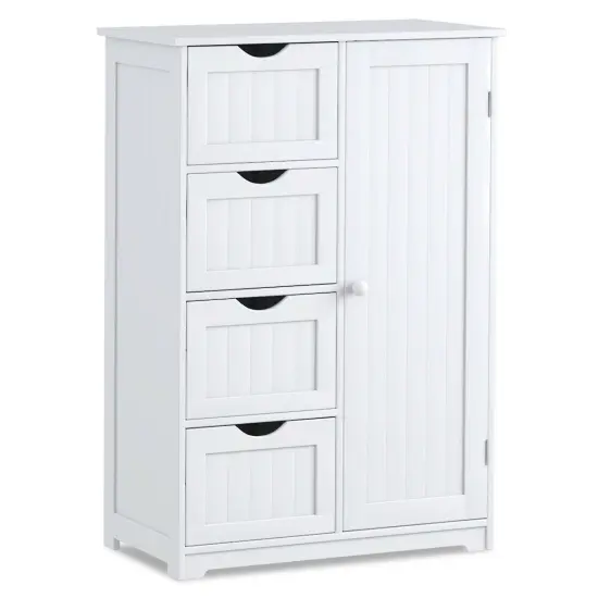 Modern MDF Storage Cabinet with 4 Drawers and Adjustable Shelf Ideal for Bathroom or Bedroom Grey {10}