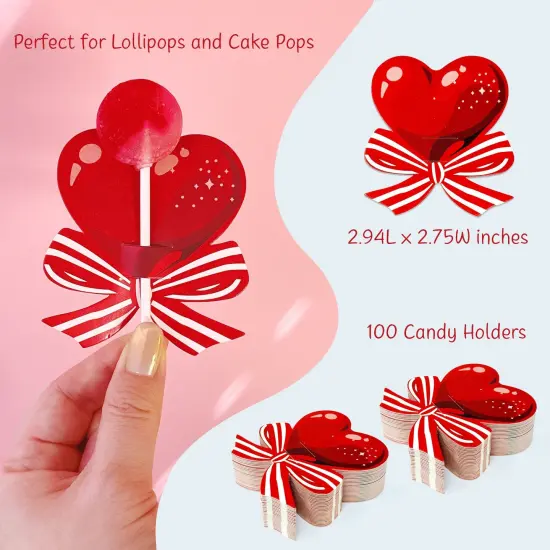 Wrapables Valentines Lollipop Paper Card Candy Holders, Hearts and Bows Party Supplies, Decorations, Party Favors (100pcs) {2}