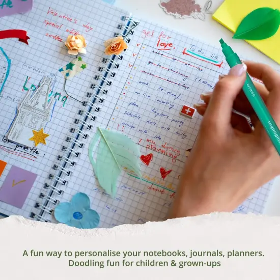 Simply Genius Cool Markers & Pattern Pens - Cute Stuff for School - Set of 10 with 5 Designs - Curve Highlighter Pen Set for Girls and Boys - Great Gift Idea - Fun Pens for Art & Scrapbook Supplies {5}