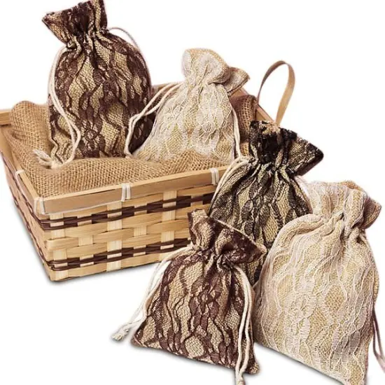 Lace and Burlap Bags 5''x6 1/2 for Charming Gift and Favor Presentation {3}
