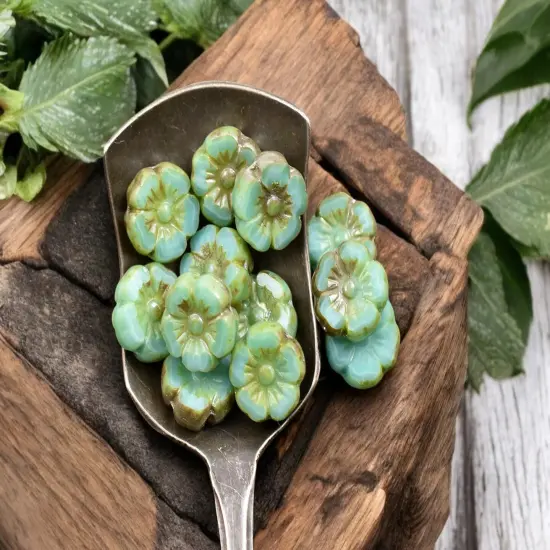 *12* 10mm Turquoise Silk Picasso Hawaiian Flower Beads {3}