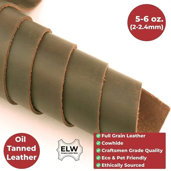 ELW Oil Tanned Leather 5/6 OZ (2-2.4mm) | Full Grain| Pre-Cut Sizes from 6" to 48"| Cowhide Handmade Perfect for Crafting, Sewing, Molding, Workshop {3}