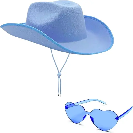 4E&rsquo;s Novelty Light Blue Cowboy Hat with Heart Shaped Glasses for Rodeo Parties, Festivals & Dress Up Costumes {1}