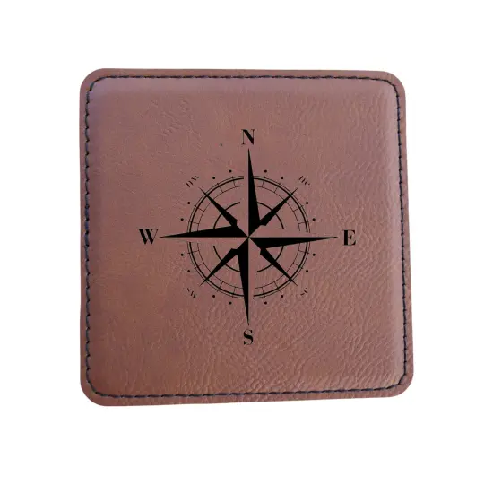 Coaster - Compass Rose - SET OF 2 - Leather or Stitched Cork Black/Silver {5}