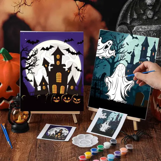 72 Pieces Pre Drawn Canvas Kit 8" x 10" Paint and Sip Kit for Adults(Halloween) {3}