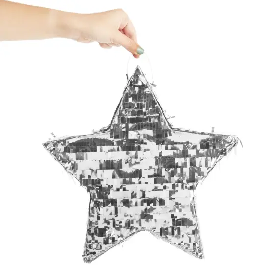Silver Foil Star Pinata for Kids Birthday, Twinkle Twinkle Little Star Gender Reveal Party Decorations (Small, 13 x 13 x 3 In) {6}