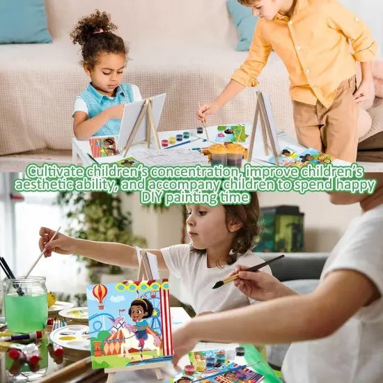 12 Sets Pre Drawn Canvas to Paint Kid Adult Stretched Coloring(Black Girl) {2}