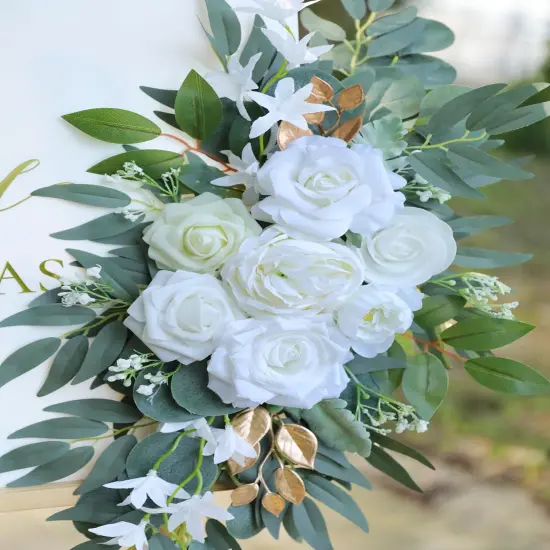 Set of 2 for Welcome Signs,Artificial White Wedding Arch Flower Swags {4}