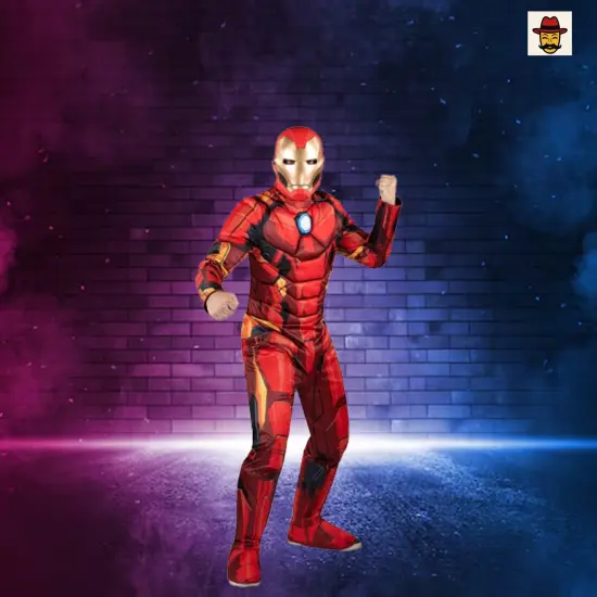 Marvel Iron Man Costume Padded Jumpsuit with 3D Mask and Metallic Details {1}
