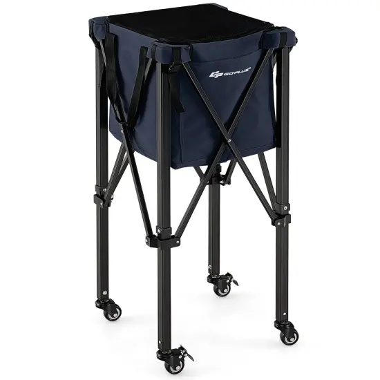Foldable Lightweight Tennis Ball Teaching Cart with Removable Bag and Lockable Wheels Blue {8}