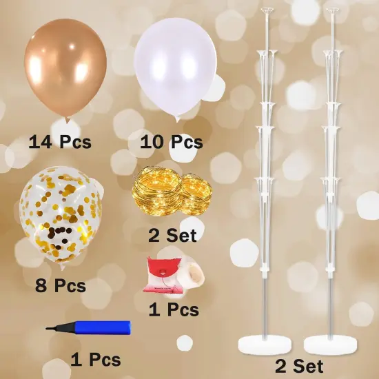 2 Set Champagne Gold Balloon Stand Kit with String Lights &ndash; Wedding, Birthday, Baby Shower, and Party Decor {2}