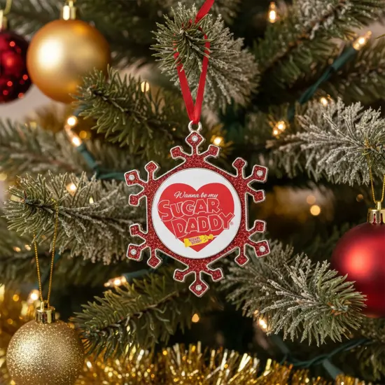 Northlight Snowflake "Sugar Daddy" Candy Logo Christmas Ornament - 3.5" - Red and Silver {3}