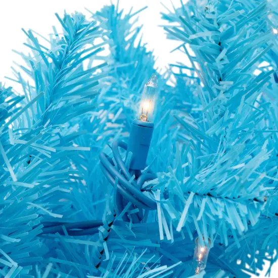 Northlight Pre-Lit Artificial Pine Christmas Garland - 9' - Sky Blue - Clear Lights {5}