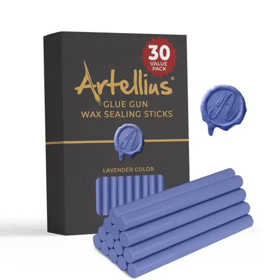 Artellius Premium Sealing Wax Sticks (Bulk 30 Pack) Wax Seal Glue Gun Sticks, Envelope Seal Wax for Stamp Seals - Perfect Wax Seal Sticks for Crafting, Invitations & Letters - Lavender {1}