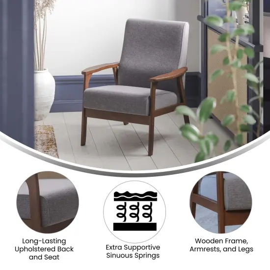 Emma and Oliver Langmore Upholstered Mid-Century Modern Arm Chair with Wood Frame Dark Gray Faux Linen {4}
