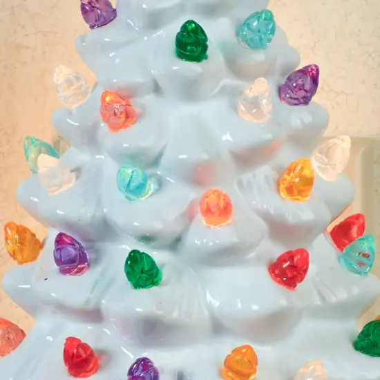 Roman Christmas Tree Nightlight, Plug In Nostalgic Ceramic Tree Night Light with Star and Colorful Illuminated Xmas Lights, White Tree {7}