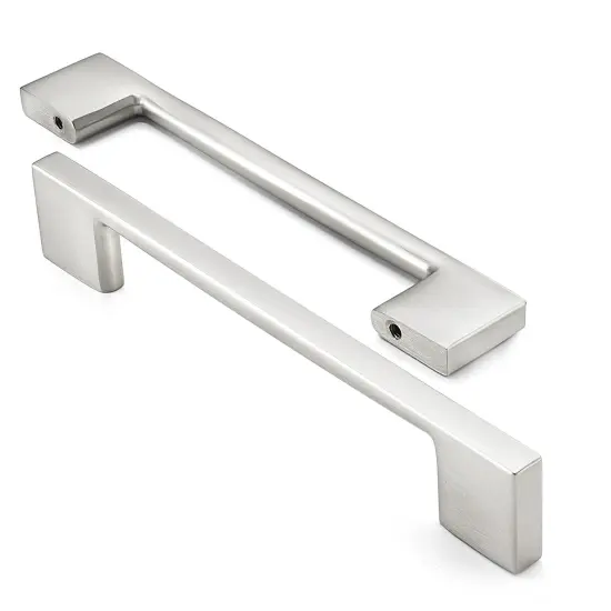 Cauldham Solid Kitchen Cabinet Pulls Handles (5" Hole Centers) - Modern Thin Profile Drawer/Door Hardware - Style M255 - Satin Nickel {2}