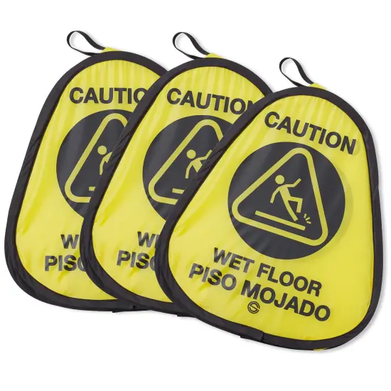 Dryser 3-Pack 16" Pop-up Caution Wet Floor Signs -&nbsp;Yellow&nbsp;4-Sided English/Spanish Warnings {4}