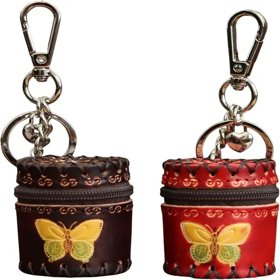 Handmade Mini Leather Jewelry Bag (Brown and Red) {1}