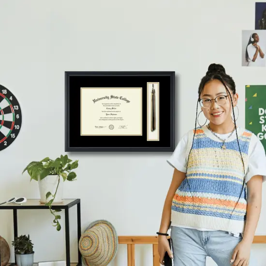 Framerly - 11"w x 8.5"h Tassel Diploma Frame - Eco-Friendly Black Moulding with Black and Gold Matting {5}