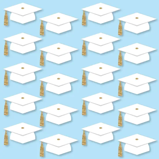 Big Dot of Happiness White and Gold Graduation Cap Decorations, DIY Large Grad Hat Cut-Outs, Double-Sided Grad Party Essentials - Set of 20 {1}