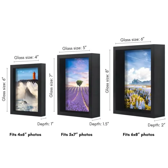 Americanflat Set of 3 Picture Frames - Includes 4x6, 5x7, 6x8 Frames - Black Picture Frames with Deep, High-Quality Molding and Shatter-Resistant Glass for Tabletop or Wall Display {2}