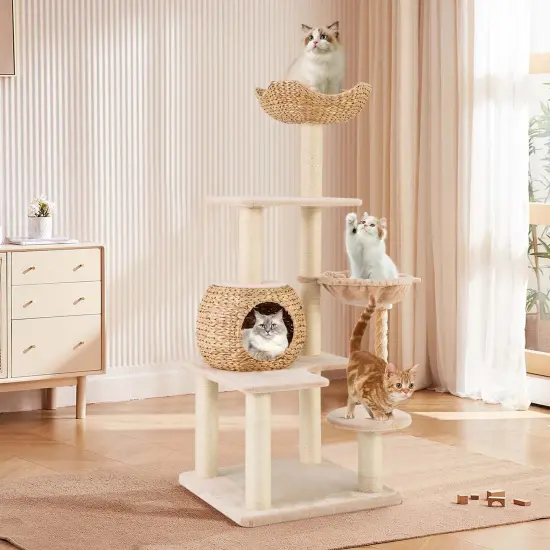 Costway 59" Cattail Cat Tower with Sisal Scratching Posts Perch Condo Soft Hammock Indoor {2}