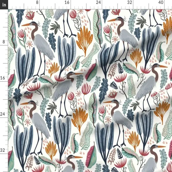 Various Fabrics by the Yard or Fat Quarter Heron Botanical Large Scale Cranes Marshland Habitat Custom Printed Fabric by Spoonflower {1}