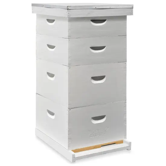 Honey Keeper Beehive Kit Fully Assembled and Painted - 10 Frame Kit, 2 Deep Brood Boxes and 2 Medium Supers White {1}