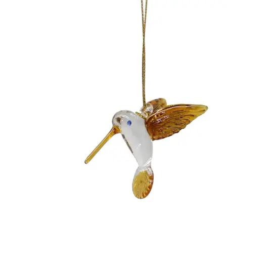 Small Feeding Hummingbird - Gold Wing - Egyptian Glass Ornament {1}