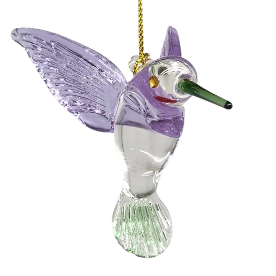 Egyptian Glass Hummingbird Ornament - Purple Wings / Green Tail / Green Beak {3}