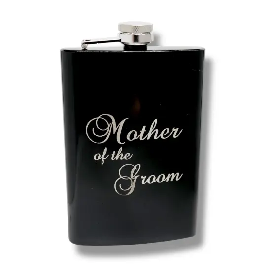 8oz BLACK mother of the Groom flask {1}