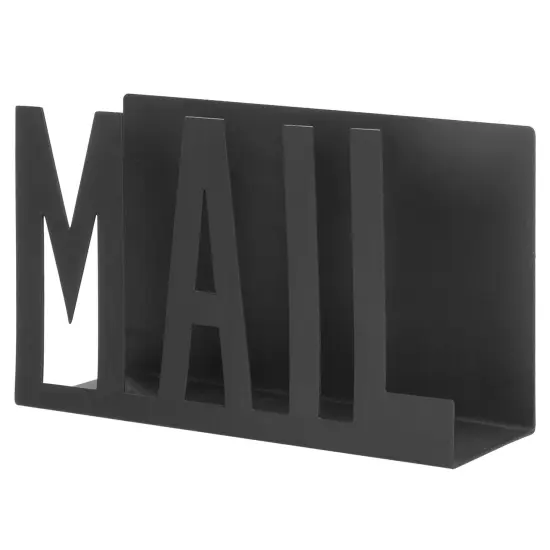 Modern Black Metal Mail Holder Countertop Organizer with Cutout Mail Lettering Design, Office Desktop Envelope and Document Storage Rack {5}
