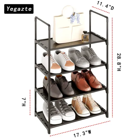 Upgrade Stackable Small Shoe Rack, 4-Tier Shoe Shelf Storage Organizer with Handle for Entryway, Hallway and Closet (Black) {1}