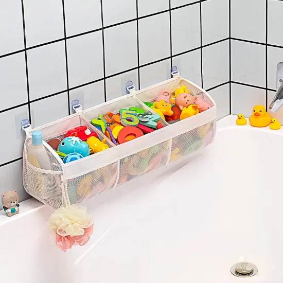Original 3 Compartment Horizontal Large Openings Bath Toy Organizer for Tub, Capacity Upgrade Bath Toy Storage and Holder, Bathtub Toy Holder for Easy Access and Sorting of Toys. {2}