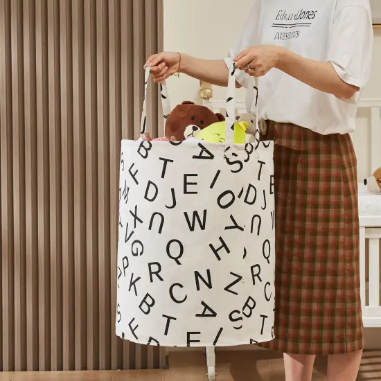 Large Storage Basket for Girls and Boys, Collapsible Laundry Hamper with Long Handles, Toy Bins for Nursery, Kids Room D&eacute;cor {5}