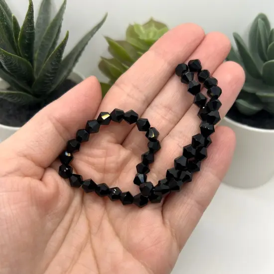 1 or 4 Strands 6x6mm Black Opaque Bicone Beads, Imitation Crystal, Grade AA {3}