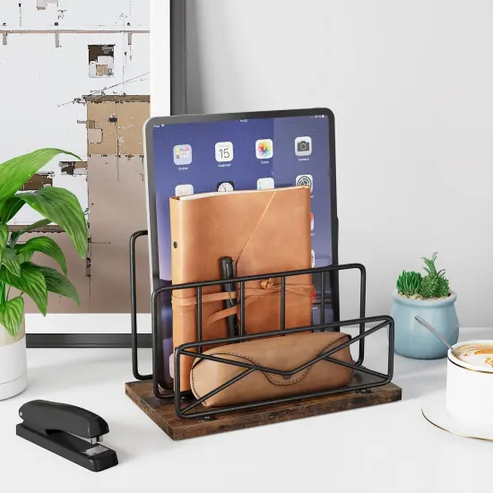 Desktop Mail Sorters Mail Organizer-with 2 Slot Matte Black Metal Desktop Mail Sorter Metal Storage File Holder Letter Sorter Organizer for Home or Office Desktop {6}