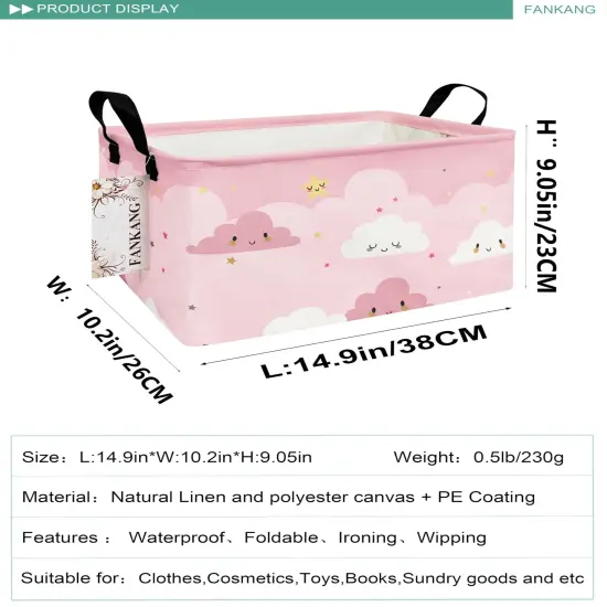Storage Bins, Nursery Hamper Canvas Laundry Basket Foldable with Waterproof PE Coating Large Storage Baskets for Kids Boys and Girls, Office, Bedroom, Clothes,Toys(Rec-pink cloud ) {1}