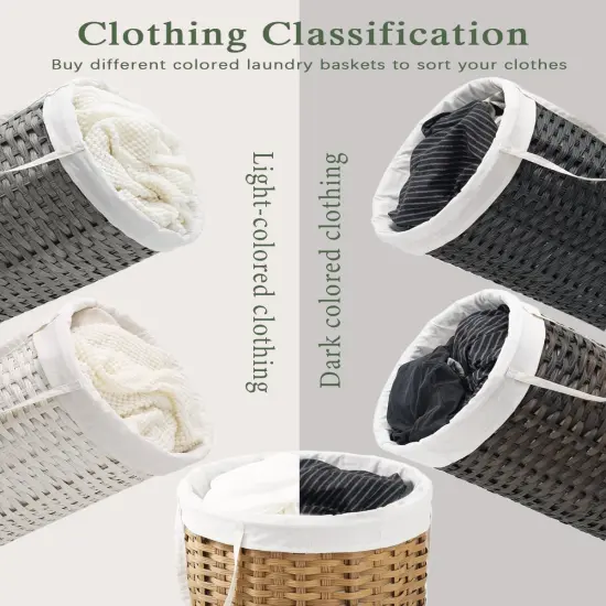 Laundry Hamper Round 19.0 Gal (72 L) Handwoven Rattan Laundry Basket, Large Wicker Laundry Hamper with Removable Laundry Bag Handles 2 Mesh Bags for Bathroom Living Room Natural {3}