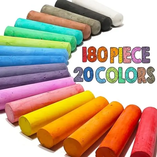 180 Pack Washable Sidewalk Chalk for Kid, 20 Colors Non-Toxic Jumbo Chalk Paint Bulk for Summer Outdoor Activity, Playground, School Classroom Chalkboard, Chalk Party Favors Set for Toddler Kids Adult {2}